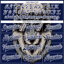 Load image into Gallery viewer, Custom Navy White-Gray Wolf 3D Pattern Design Bomber Full-Snap Varsity Letterman Jacket
