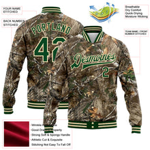 Charger l&#39;image dans la galerie, Custom Camo Green-Cream Realistic Forest Camouflage 3D Bomber Full-Snap Varsity Letterman Salute To Service Jacket
