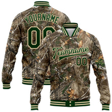 Charger l&#39;image dans la galerie, Custom Camo Green-Cream Realistic Forest Camouflage 3D Bomber Full-Snap Varsity Letterman Salute To Service Jacket
