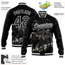 Charger l&#39;image dans la galerie, Custom Black White Chicago Illinois City Edition 3D Bomber Full-Snap Varsity Letterman Jacket
