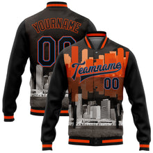 Charger l&#39;image dans la galerie, Custom Black Powder Blue-Orange Miami Florida City Edition 3D Bomber Full-Snap Varsity Letterman Jacket
