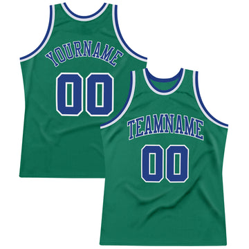 Custom Kelly Green Royal-White Authentic Throwback Basketball Jersey