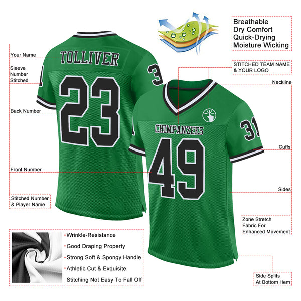 Cheap Custom Grass Green White-Black Mesh Authentic Throwback Football  Jersey Free Shipping – CustomJerseysPro