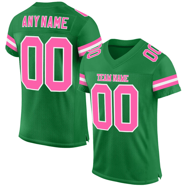 Custom Grass Green Pink-White Mesh Authentic Football Jersey Discount