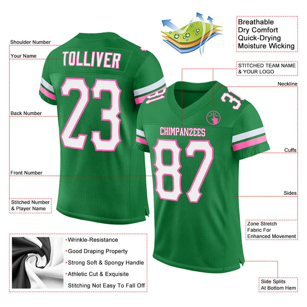 Cheap Custom Pink White-Kelly Green Mesh Authentic Football Jersey Free  Shipping – CustomJerseysPro