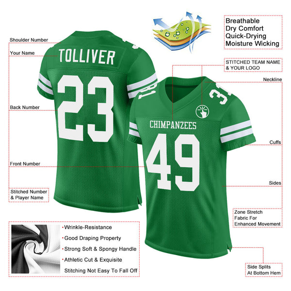 Cheap Custom White Silver-Green Mesh Authentic Football Jersey Free  Shipping – CustomJerseysPro