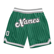 Load image into Gallery viewer, Custom Kelly Green White Pinstripe White-Gray Authentic Basketball Shorts
