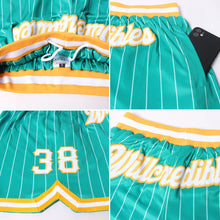 Load image into Gallery viewer, Custom Kelly Green White Pinstripe White-Gold Authentic Basketball Shorts
