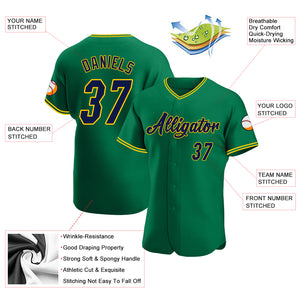 Custom Kelly Green Navy-Gold Authentic Baseball Jersey