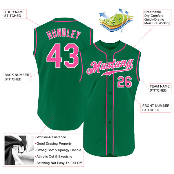 Custom Name Hibicus Kelly Green Pink Baseball Jerseys Shirt - Freedomdesign