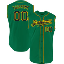 Load image into Gallery viewer, Custom Kelly Green Black-Gold Authentic Sleeveless Baseball Jersey
