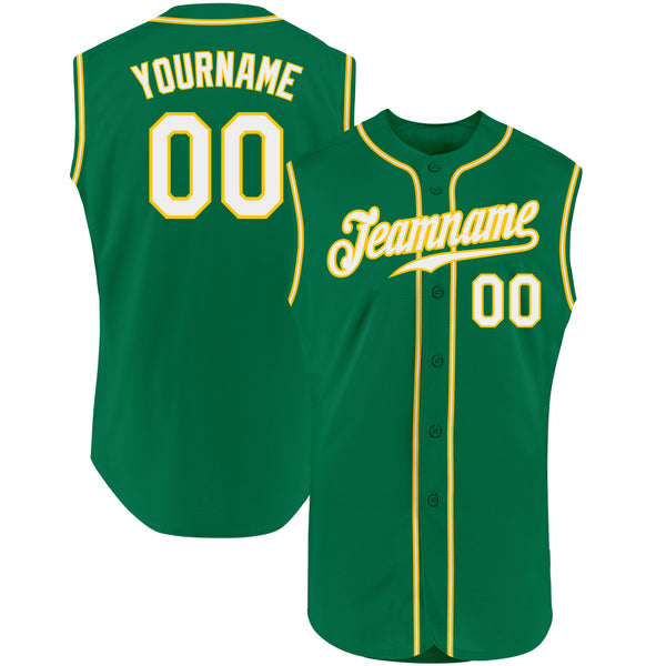 Kelly Green White-Gold CUSTOM Baseball Jersey -  Worldwide  Shipping