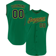 Load image into Gallery viewer, Custom Kelly Green Navy-Gold Authentic Sleeveless Baseball Jersey
