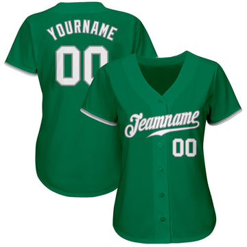 Custom Kelly Green White-Gray Authentic Baseball Jersey