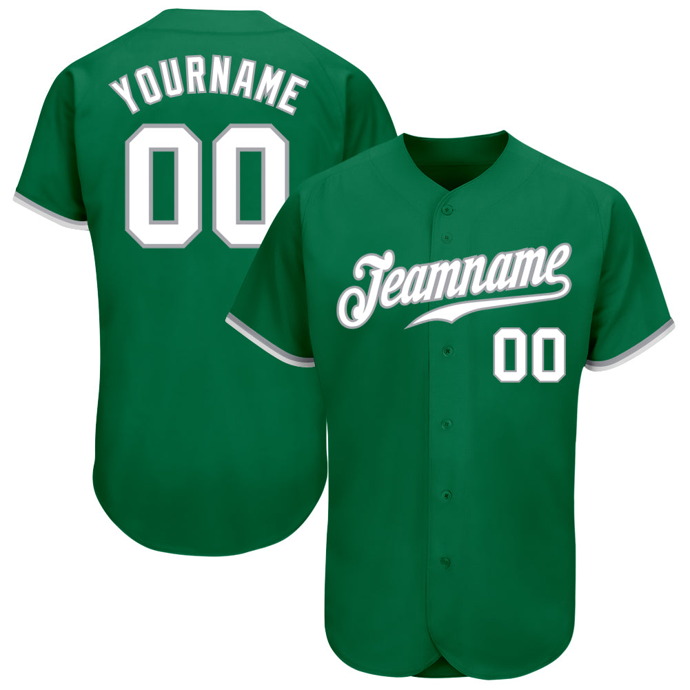 Custom Kelly Green White-Gray Authentic Baseball Jersey