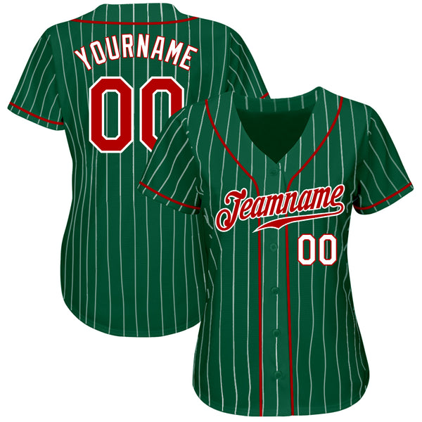 Cheap Custom White Kelly Green Pinstripe Kelly Green-Red Authentic Baseball  Jersey Free Shipping – CustomJerseysPro