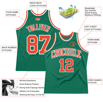 Custom Kelly Green Orange-White Authentic Throwback Basketball Jersey