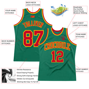 Custom Kelly Green Red-Gold Authentic Throwback Basketball Jersey