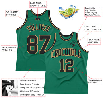 Custom Kelly Green Black-Old Gold Authentic Throwback Basketball Jersey