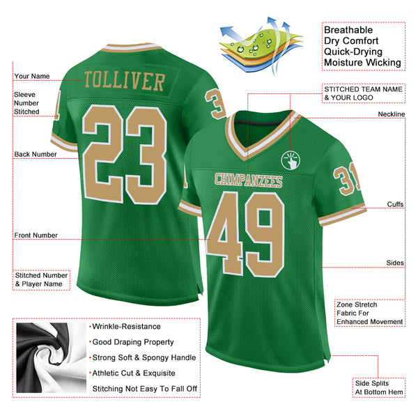 Cheap Custom Green White-Old Gold Mesh Authentic Throwback Football Jersey  Free Shipping – CustomJerseysPro