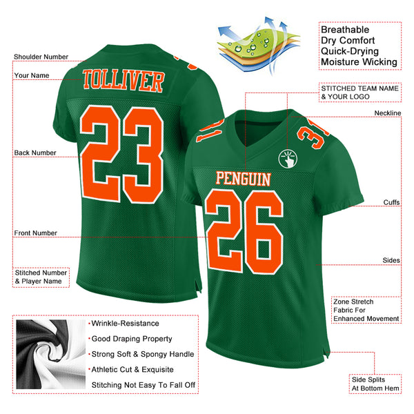 Custom Orange White-Kelly Green Authentic Football Jersey Youth Size:M