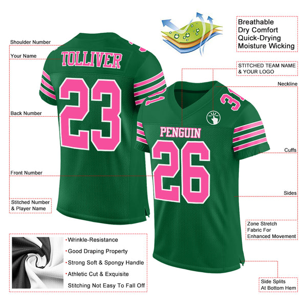 Cheap Custom White Pink-Kelly Green Mesh Authentic Football Jersey Free  Shipping – CustomJerseysPro