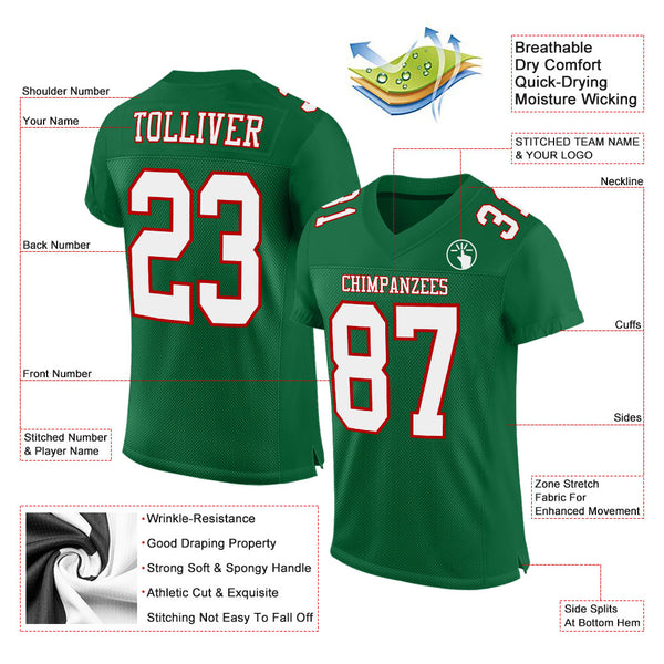 Cheap Custom Kelly Green White-Red Mesh Authentic Football Jersey