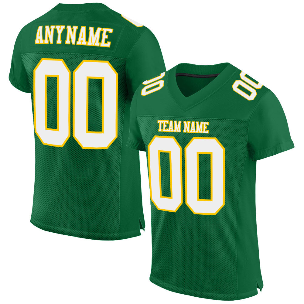 Custom White Green-Gold Mesh Authentic Football Jersey Football Authentic  Mesh – CustomJerseysPro