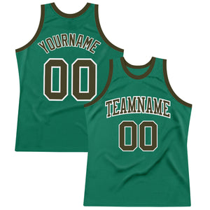 Custom Kelly Green Olive-White Authentic Throwback Basketball Jersey