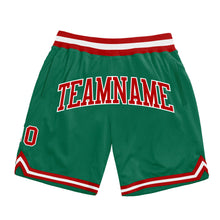 Load image into Gallery viewer, Custom Kelly Green Red-White Authentic Throwback Basketball Shorts
