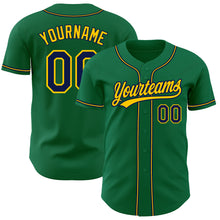 Load image into Gallery viewer, Custom Kelly Green Navy-Gold Authentic Baseball Jersey
