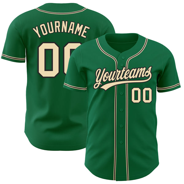 Custom Kelly Green Cream-Black Authentic Raglan Sleeves Baseball