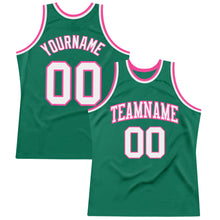 Load image into Gallery viewer, Custom Kelly Green White-Pink Authentic Throwback Basketball Jersey
