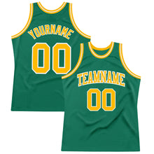 Load image into Gallery viewer, Custom Kelly Green Gold-White Authentic Throwback Basketball Jersey
