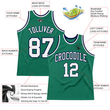 Laden Sie das Bild in den Galerie-Viewer, Custom Kelly Green White-Navy Authentic Throwback Basketball Jersey
