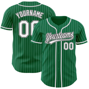 Custom Kelly Green White Pinstripe White Black-Gray Authentic Baseball Jersey