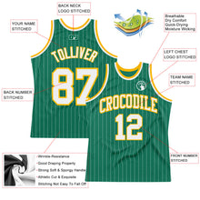 Laden Sie das Bild in den Galerie-Viewer, Custom Kelly Green White Pinstripe White-Gold Authentic Basketball Jersey
