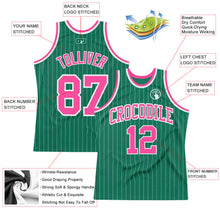 Laden Sie das Bild in den Galerie-Viewer, Custom Kelly Green White Pinstripe Pink Authentic Basketball Jersey
