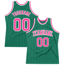 Laden Sie das Bild in den Galerie-Viewer, Custom Kelly Green White Pinstripe Pink Authentic Basketball Jersey
