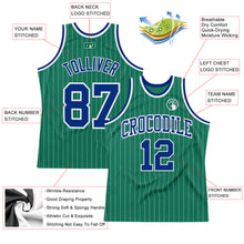 Laden Sie das Bild in den Galerie-Viewer, Custom Kelly Green White Pinstripe Royal Authentic Basketball Jersey
