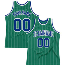 Laden Sie das Bild in den Galerie-Viewer, Custom Kelly Green White Pinstripe Royal Authentic Basketball Jersey
