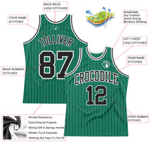 Laden Sie das Bild in den Galerie-Viewer, Custom Kelly Green White Pinstripe Black Authentic Basketball Jersey
