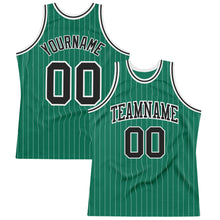 Load image into Gallery viewer, Custom Kelly Green White Pinstripe Black Authentic Basketball Jersey
