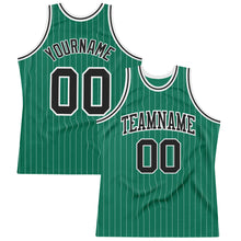 Laden Sie das Bild in den Galerie-Viewer, Custom Kelly Green White Pinstripe Black Authentic Basketball Jersey
