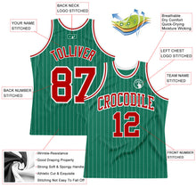 Laden Sie das Bild in den Galerie-Viewer, Custom Kelly Green White Pinstripe Red Authentic Basketball Jersey
