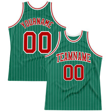 Load image into Gallery viewer, Custom Kelly Green White Pinstripe Red Authentic Basketball Jersey
