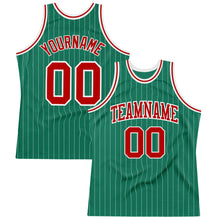 Laden Sie das Bild in den Galerie-Viewer, Custom Kelly Green White Pinstripe Red Authentic Basketball Jersey
