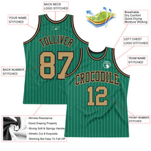 Laden Sie das Bild in den Galerie-Viewer, Custom Kelly Green White Pinstripe Old Gold-Black Authentic Basketball Jersey
