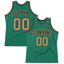 Load image into Gallery viewer, Custom Kelly Green White Pinstripe Old Gold-Black Authentic Basketball Jersey
