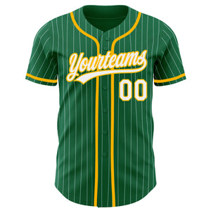 Custom Kelly Green White Pinstripe Gold Authentic Baseball Jersey